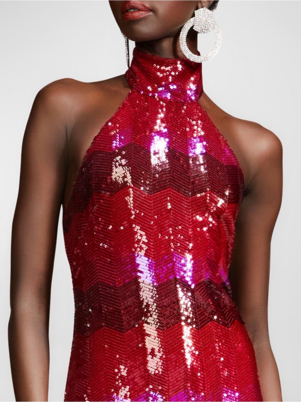 Halston Eira Chevron Sequin Halter Gown